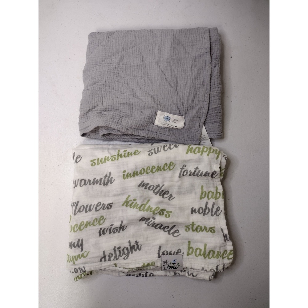 Lulu Moon Baby Booee Muslin Swaddle Blanket Set 2pc Grey Inspirational Cotton